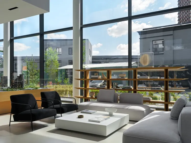 Диваны на заказ для офиса продаж Moments: проект Babayants Architects